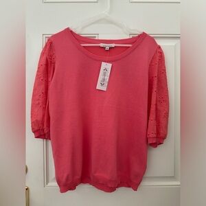 Nanette Lepore Puff Sleeve Top Christmas Pink Size L